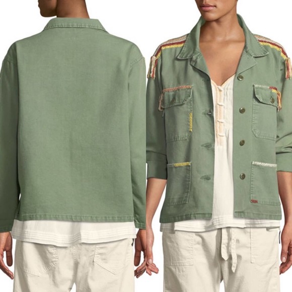 THE GREAT. sergeant army green embroidered fringe jacket - Picture 3 of 11